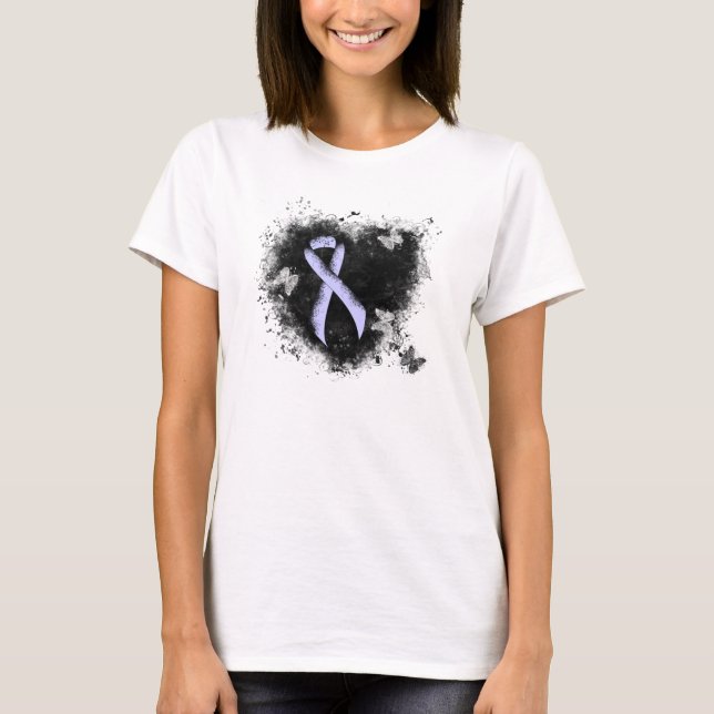 Periwinkle Ribbon Grunge Heart T-Shirt (Front)