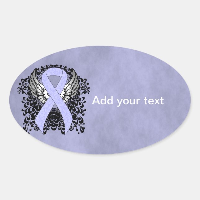 Periwinkle Ribbon with Wings Oval Sticker (Front)