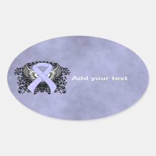 Periwinkle Ribbon with Wings Oval Sticker