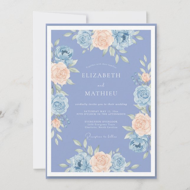 Periwinkle Romantic Watercolor Floral Wedding Invitation (Front)
