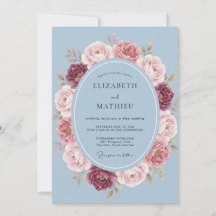 Periwinkle Rose Wreath Wedding Invitation