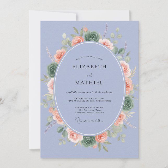 Periwinkle Sage Succulent Eucalyptus Wedding Invitation (Front)