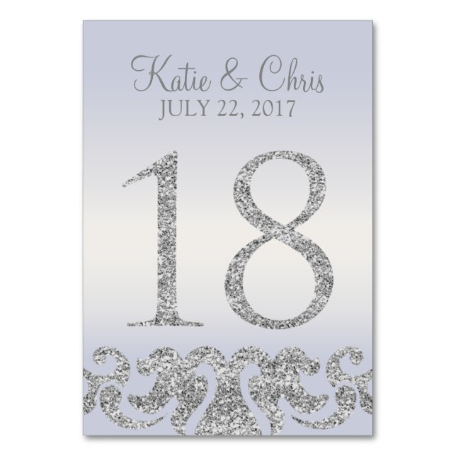 Periwinkle Silver Glitter Look Table Numbers-18 Table Number (Front)