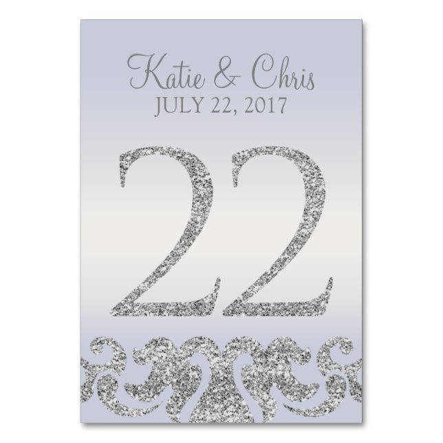 Periwinkle Silver Glitter Look Table Numbers-22 Table Number (Front)