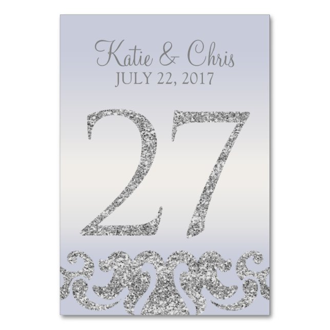 Periwinkle Silver Glitter Look Table Numbers-27 Table Number (Front)