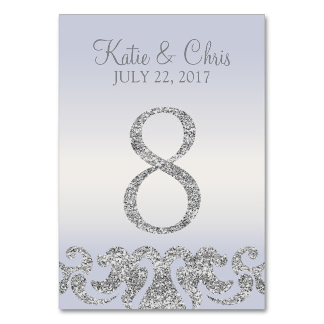 Periwinkle Silver Glitter Look Table Numbers-8 Number (Front)