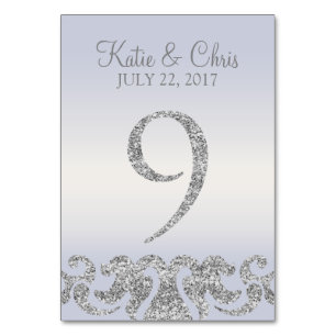 Periwinkle Silver Glitter Look Table Numbers-9 Number