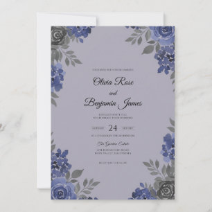 Periwinkle Slate Wildflower Wedding Invitation