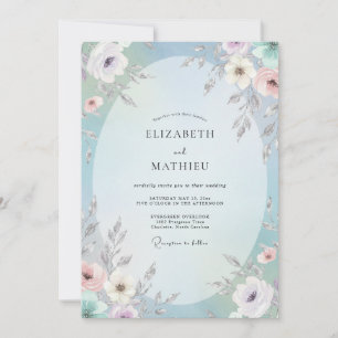 Periwinkle Soft Coral Petal Wedding Invitation