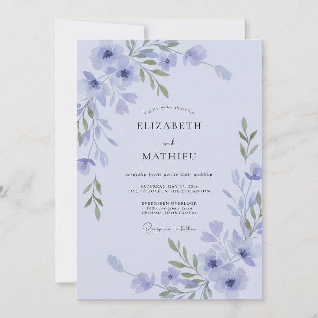 Periwinkle Soft Lilac Vine Wedding Invitation (Front)