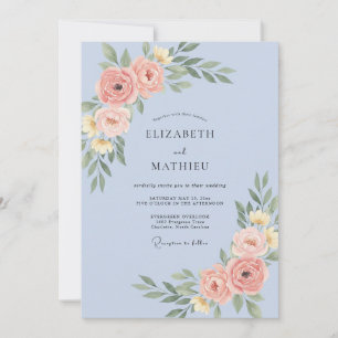Periwinkle Soft Pink Peony Wedding Invitation