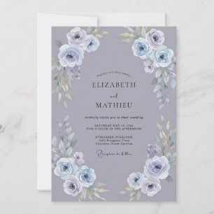 Periwinkle Steel Bouquet Eucalyptus Wedding Invitation