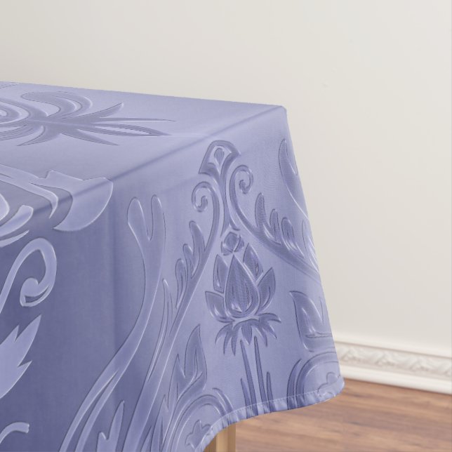 Periwinkle Steel Floral Lace Damask Tablecloth (In Situ)