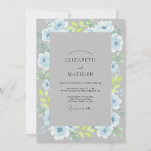 Periwinkle Steel Grey Watercolor Wedding Invitation