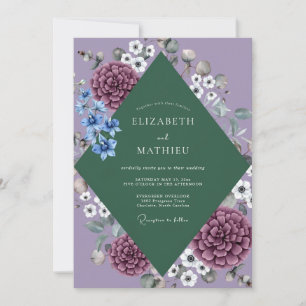 Periwinkle Succulent Sage Wedding Invitation