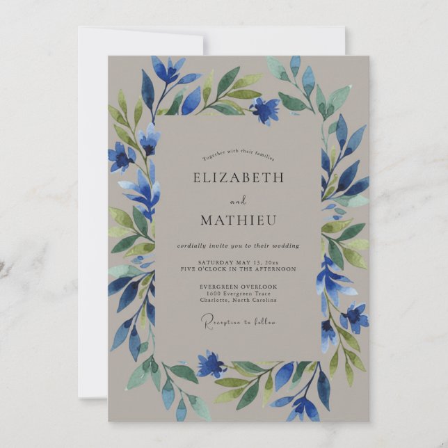 Periwinkle Taupe Vine Wedding Invitation (Front)