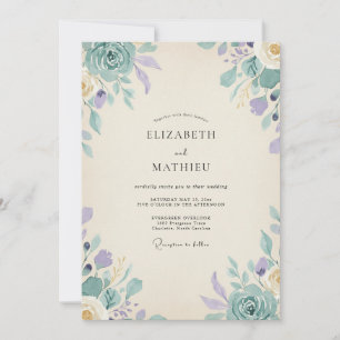 Periwinkle Teal Foliage Eucalyptus Wedding Invitation