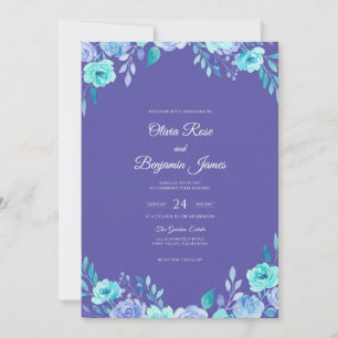 Periwinkle Teal Leaf Wedding Invitation