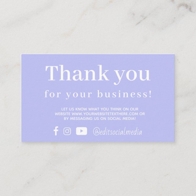 Periwinkle Thank You Business Card (Back)