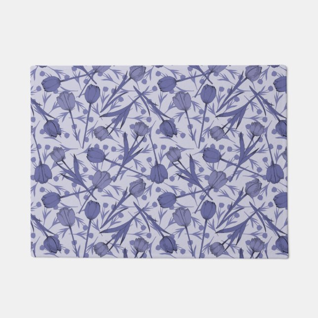 Periwinkle tulip flower pattern doormat (Front)