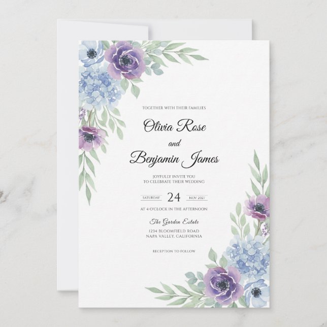 Periwinkle Violet Painted Wedding Invitation (Front)