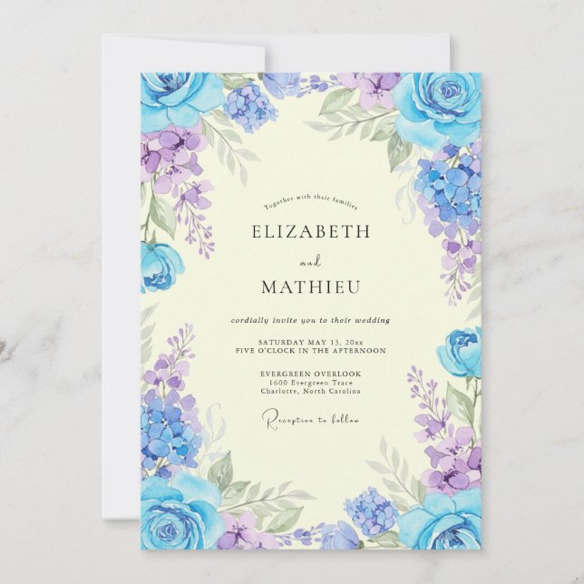 Periwinkle Violet Peony Wedding Invitation (Front)