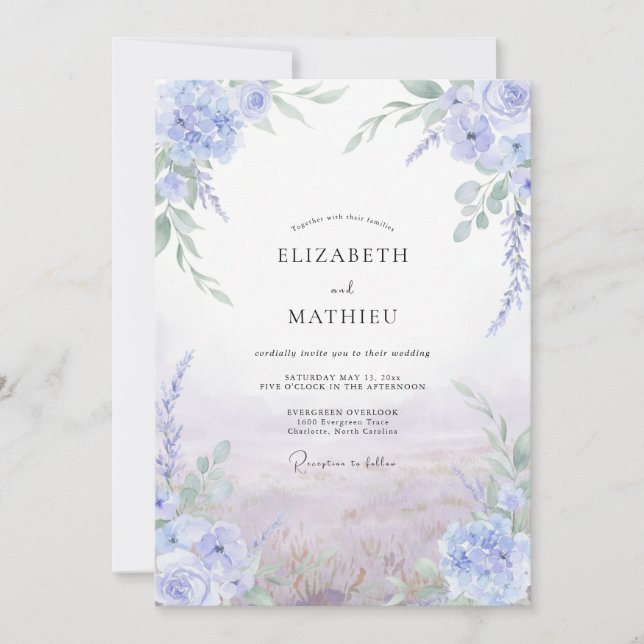 Periwinkle Violet Wisteria Wedding Invitation (Front)