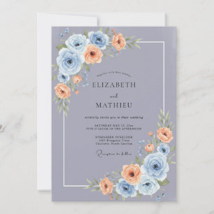 Periwinkle Warm Peach Peony Wedding Invitation