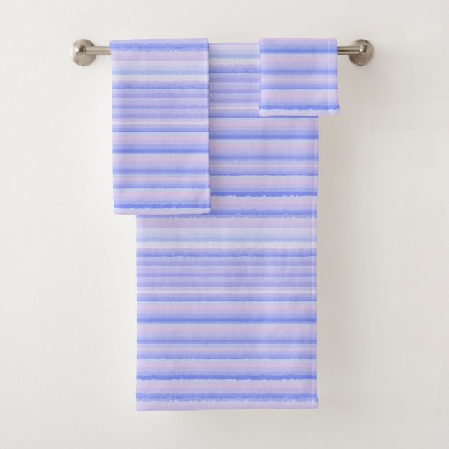 Periwinkle Watercolor Thin Stripe Bath Towels (Insitu)