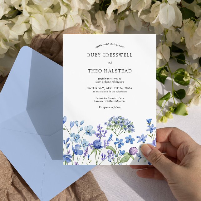Periwinkle Wedding Delicate Floral Wildflower Invitation (Floral Wedding Invitation from my Lilac + Periwinkle Wildflower Wedding Collection)