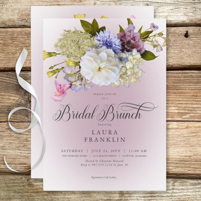 Periwinkle White Mauve Floral Modern Bridal Brunch Invitation (Periwinkle White Mauve Floral Modern Bridal Brunch Invitation)
