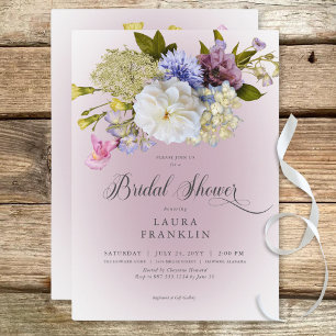 Periwinkle White Mauve Floral Modern Bridal Shower Invitation