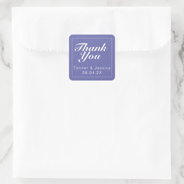 Periwinkle & White Modern Minimalist Thank You Square Sticker (Bag)