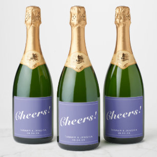 Periwinkle & White Modern Minimalist Wedding Sparkling Wine Label