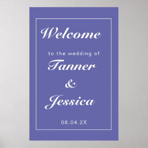 Periwinkle & White Modern Wedding Welcome Poster