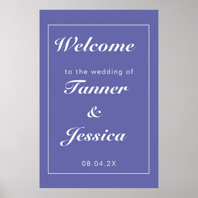 Periwinkle & White Modern Wedding Welcome Poster (Front)