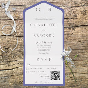 Periwinkle & White Monogram Minimal QR Code All In One Invitation