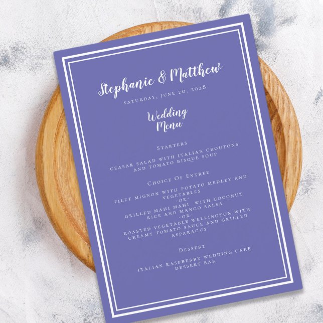 Periwinkle & White Wedding Simple Chic Menu (Creator Uploaded)