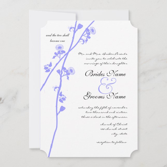 Periwinkle Wild Flower Branch Wedding Invitation (Front)