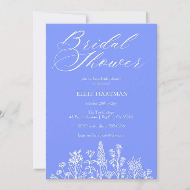 Periwinkle Wildflower Bridal Shower  Invitation (Front)