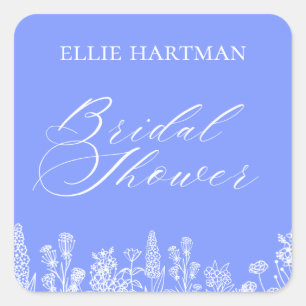 Periwinkle Wildflower Bridal Shower Square Sticker