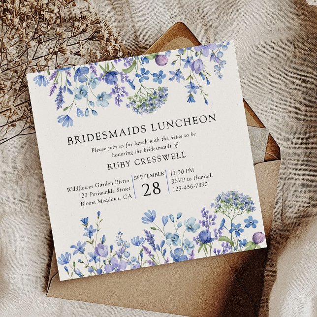 Periwinkle Wildflower Bridesmaids Luncheon Invitation (Bridesmaids Luncheon Invitation from my Lilac and Periwinkle Wildflower Wedding Collection)