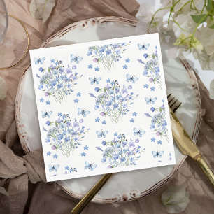 Periwinkle Wildflower Butterflies Floral Wedding Napkin