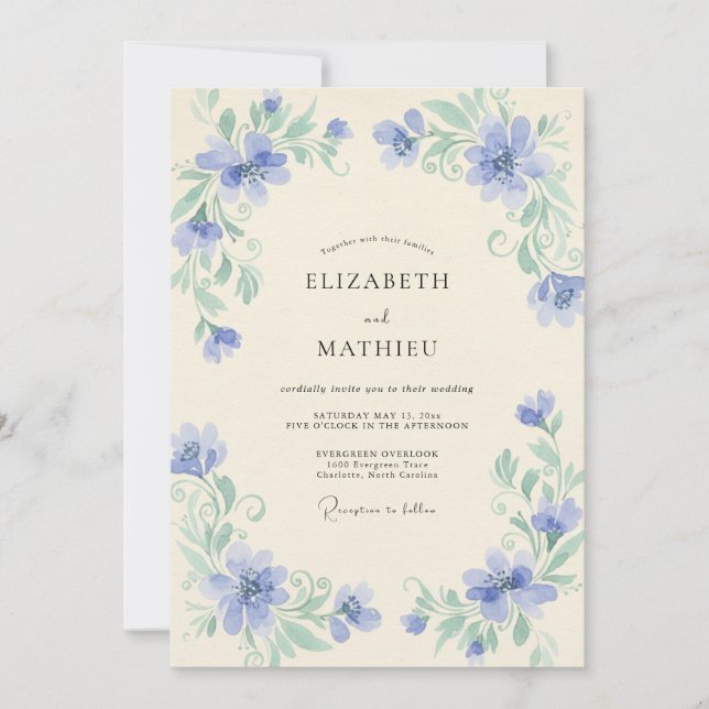 Periwinkle Wildflower Wedding Invitation (Front)