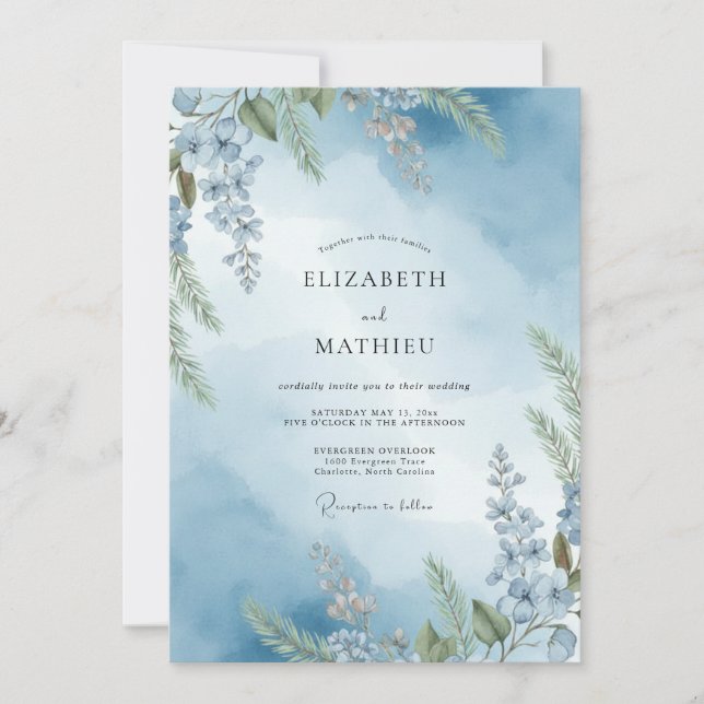 Periwinkle Wisteria Dreamy Wedding Invitation (Front)