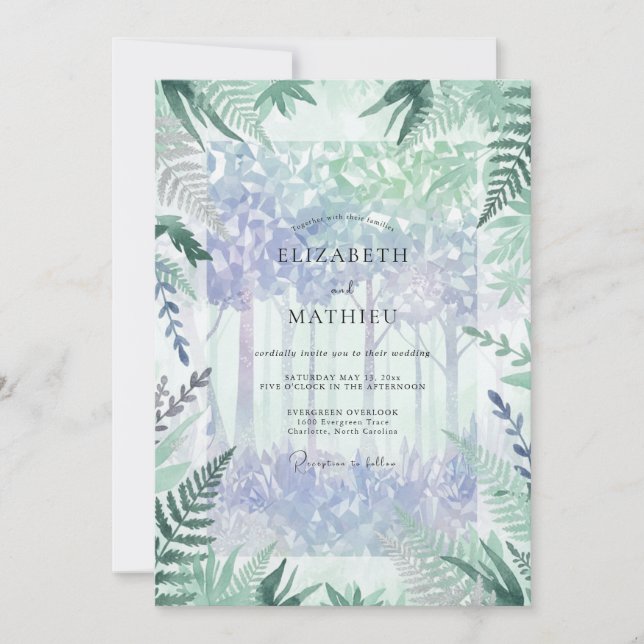 Periwinkle Woodland Fern Wedding Invitation (Front)