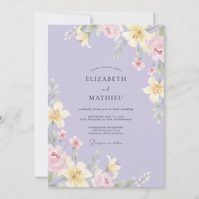Periwinkle Yellow Wildflower Wedding Invitation (Front)