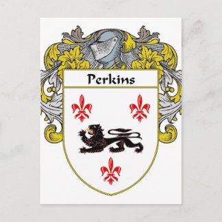 Perkins Coat of Arms/Family Crest (Mantled) Postcard