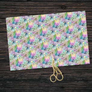 Perky Pastel Pink Yellow and Blue Parakeets Tissue Paper