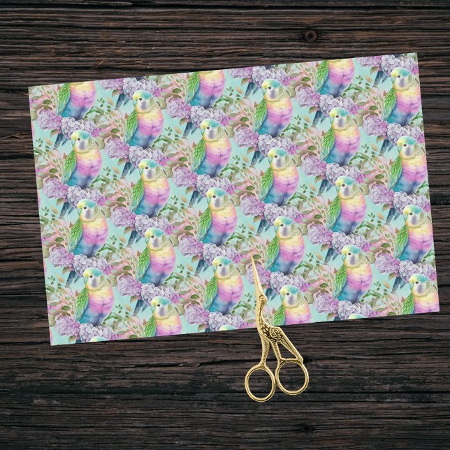 Perky Pastel Pink Yellow and Blue Parakeets Tissue Paper (Creator Uploaded)